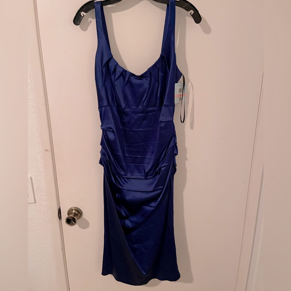 Suzi Chin for Maggie Boutique Blue Ruched Dress - Size 10